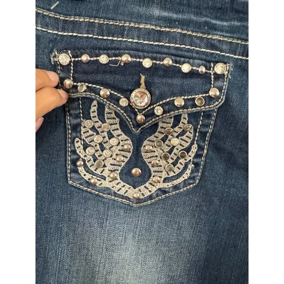 Liuces Womens Embellished Stretch Jeans Size 12 Blue Distressed Rhinestone Detai - Picture 9 of 9